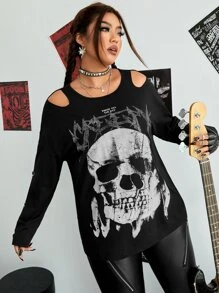 ROMWE PUNK Áo thun Plus size Cắt ra Lễ Các Thánh Giải trí - màu đen - Xem 4