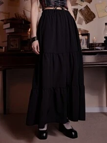 ROMWE Academia Solid Layered Skirt