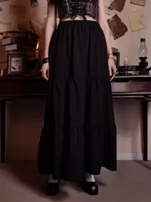 ROMWE Academia Solid Layered Skirt