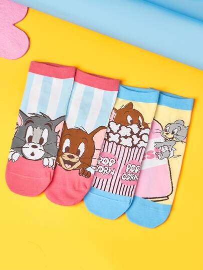 TOM & JERRY X SHEIN 2pairs Cartoon Graphic Ankle Socks