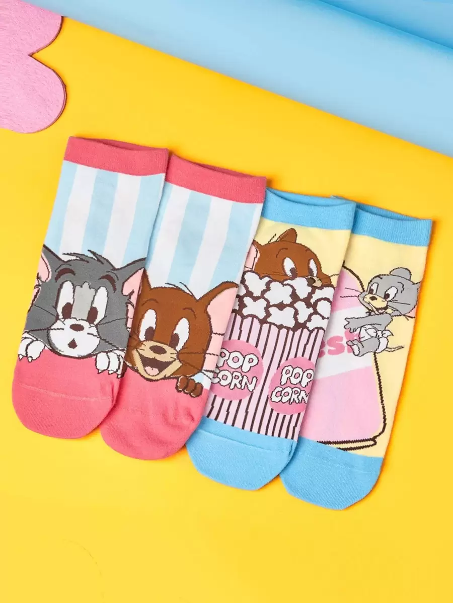 TOM & JERRY X SHEIN 兩雙卡通圖案短襪 - 彩色 - 查看 1