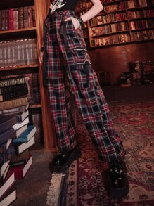 ROMWE Academia Tartan Chain Decor Pants - Multicolor - View 5