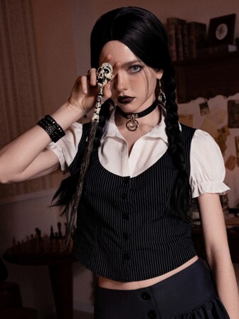 Academia Camisa De Botones De Rayas 2 En 1