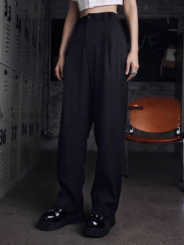 Grunge Punk Solid Straight Leg Pants Without Belt SHEIN USA