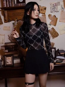 ROMWE Academia Áo nữ Tất cả trên in Gợi cảm - màu đen - Xem 1