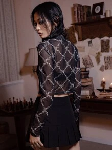 ROMWE Academia Áo nữ Tất cả trên in Gợi cảm - màu đen - Xem 6