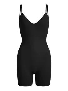 SHAPORA Solid Adjustable Strap Shapewear Romper - Black - View 1