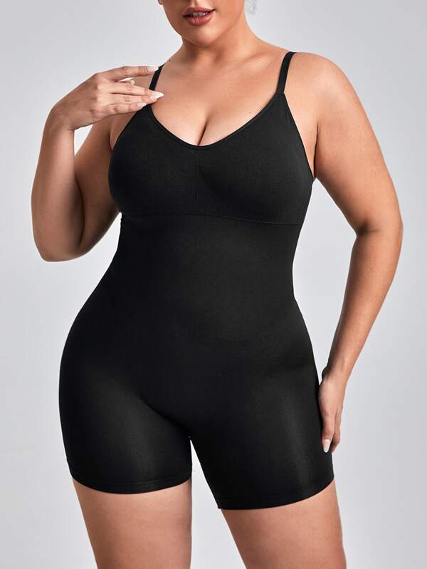 SHEIN SHAPE Solid Adjustable Strap Shapewear Romper SHEIN UK