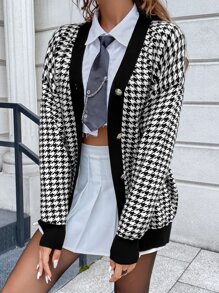 SHEIN MOD 千鳥格圖案落肩袖開襟衫 - 黑與白 - 查看 4