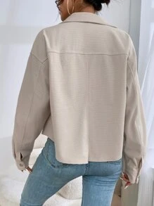 SHEIN EZwear Drop Shoulder Flap Pocket Corduroy Jacket In Fall/Winter - Grey - View 3