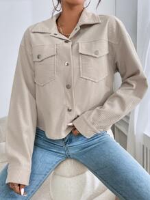 SHEIN EZwear Drop Shoulder Flap Pocket Corduroy Jacket In Fall/Winter - Grey - View 6