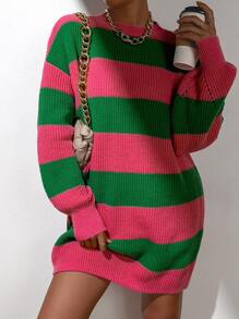 SHEIN EZwear Color Block Drop Shoulder Sweater Dress - Multicolor - View 3