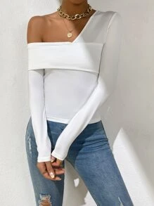 SHEIN Privé Áo thun nữ màu trơn Giải trí - trắng - Xem 6