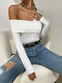 SHEIN Privé Áo thun nữ màu trơn Giải trí - trắng - Xem 7