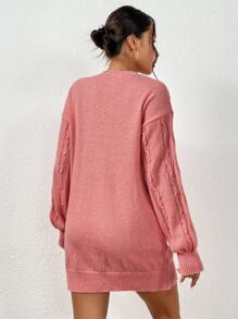 Chiquease Drop Shoulder Cable Knit Jumper Dress Without Belt - Coral Pink - View 3