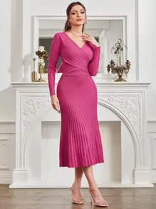 Modelyn Áo len nữ kết hợp Trọn gói màu trơn Thanh lịch - Màu đỏ tím - Xem 3