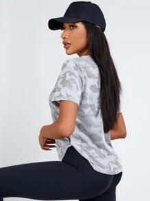 Gameset SHEIN Sport Camo Pattern Twist Hem Sports Tee - Light Grey - View 2