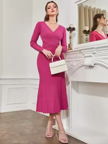 Modelyn Áo len nữ kết hợp Trọn gói màu trơn Thanh lịch - Màu đỏ tím - Xem 5