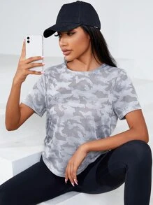 Gameset SHEIN Sport Camo Pattern Twist Hem Sports Tee - Light Grey - View 3