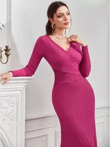 Modelyn Áo len nữ kết hợp Trọn gói màu trơn Thanh lịch - Màu đỏ tím - Xem 6