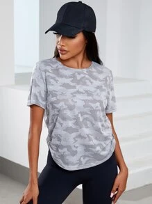 Gameset SHEIN Sport Camo Pattern Twist Hem Sports Tee - Light Grey - View 4