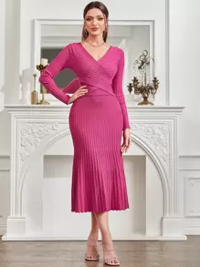 Modelyn Áo len nữ kết hợp Trọn gói màu trơn Thanh lịch - Màu đỏ tím - Xem 7