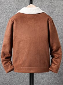 Boys 1pc Borg Collar Zip Up Jacket - Coffee Brown - View 2