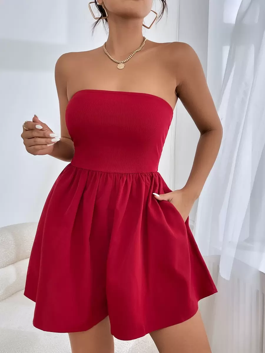 SHEIN Essnce Mono tubo unicolor de espalda abierta - Rojo - Ver 1