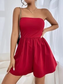 SHEIN Essnce Mono tubo unicolor de espalda abierta - Rojo - Ver 4