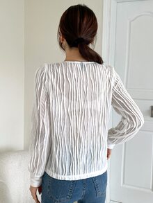 DAZY Camiseta con botón delantero de cuello V - Blanco - Ver 2