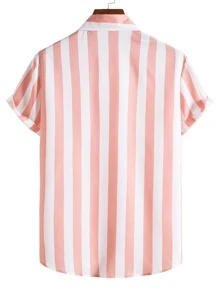 Manfinity Homme Hombres Camisa de rayas verticales con botón - Multicolor - Ver 2