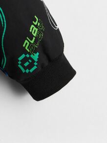 SHEIN 小男童遊戲手柄圖案連帽毛絨內襯夾克 - 黑色 - 查看 4