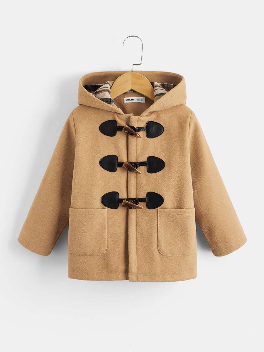 SHEIN Niños Abrigo de trenca con parche de bolsillo con capucha - Caqui - Ver 1