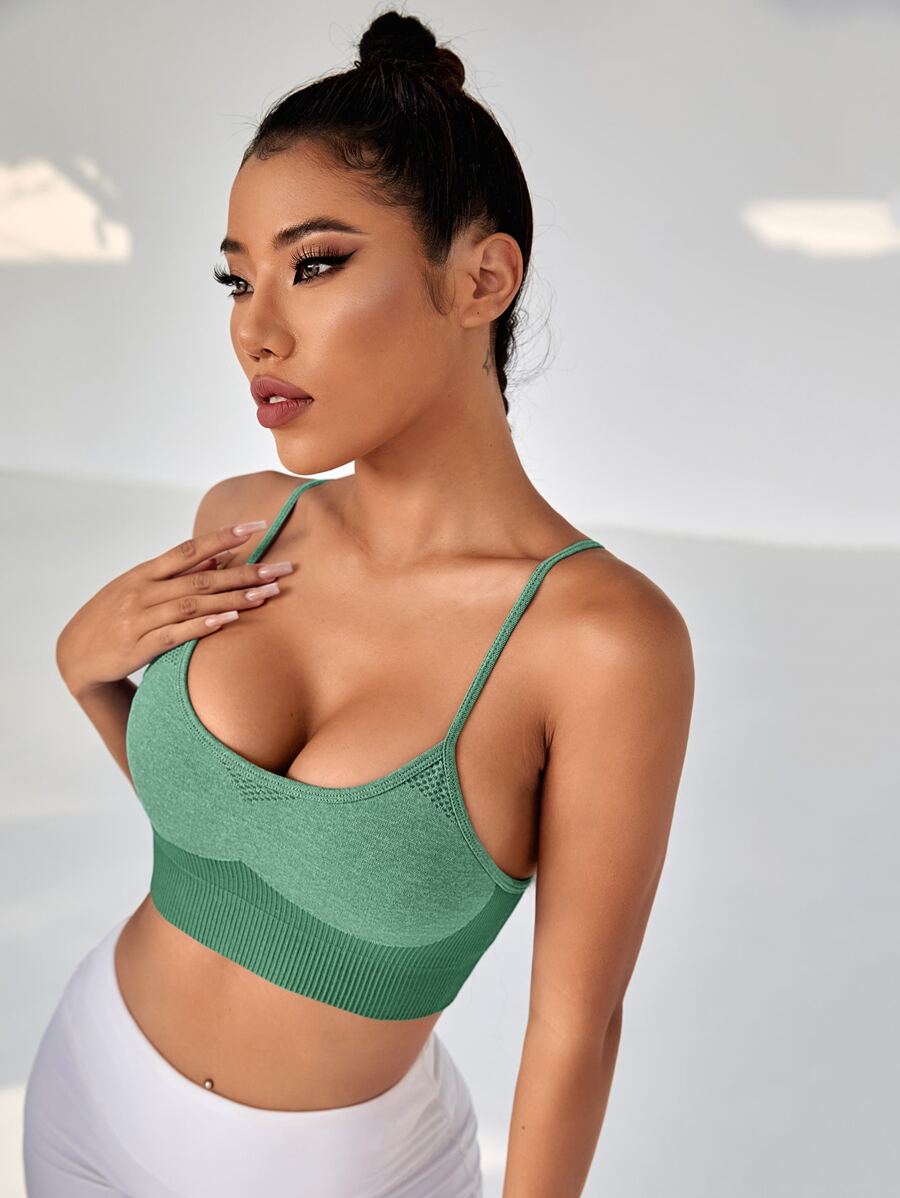 Sujetador deportivo de color combinado con tira cruzada de espalda abierta - Verde - Ver 1