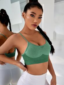 Sujetador deportivo de color combinado con tira cruzada de espalda abierta - Verde - Ver 5