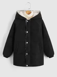 SHEIN 男童插肩袖泰迪熊连帽衬垫外套（不含毛衣）