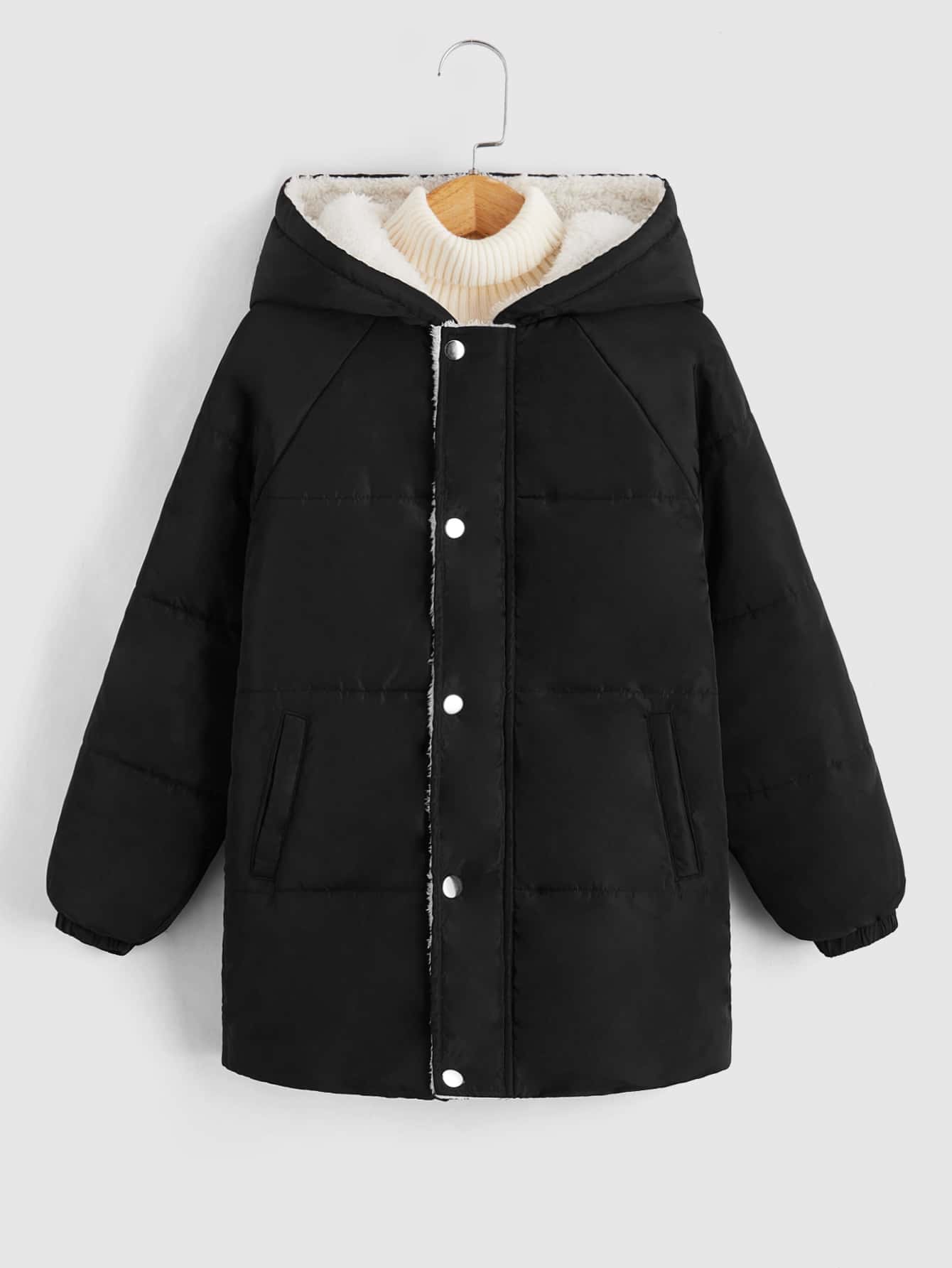 SHEIN 男童插肩袖泰迪熊连帽衬垫外套（不含毛衣）