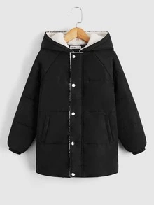 SHEIN 男童插肩袖泰迪熊连帽衬垫外套（不含毛衣）