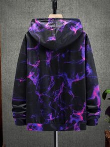 Manfinity LEGND 男士圖案印花袋鼠口袋抽繩連帽衫 - 彩色 - 查看 2