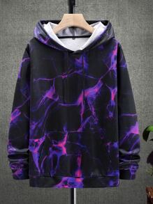 Manfinity LEGND 男士圖案印花袋鼠口袋抽繩連帽衫 - 彩色 - 查看 3