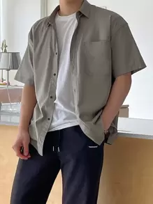 DAZY 男士補丁貼口袋落肩袖襯衫