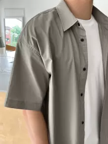 DAZY 男士補丁貼口袋落肩袖襯衫