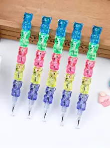 2入組可堆疊筆，塑膠熊形筆，可堆疊筆，5合1疊疊樂色鉛筆，生日派對用品、學校趣味設備
