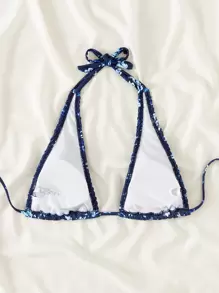 SHEIN Swim Summer Beach Ditsy Floral Smocked Halter Bikini Top - Multicolor - View 2