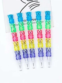 2入組可堆疊筆，塑膠熊形筆，可堆疊筆，5合1疊疊樂色鉛筆，生日派對用品、學校趣味設備