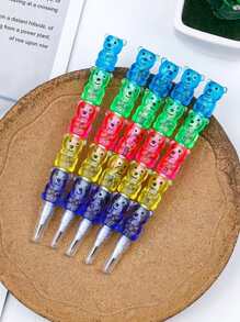 2入組可堆疊筆，塑膠熊形筆，可堆疊筆，5合1疊疊樂色鉛筆，生日派對用品、學校趣味設備