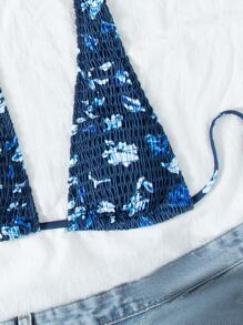 SHEIN Swim Summer Beach Ditsy Floral Smocked Halter Bikini Top - Multicolor - View 5