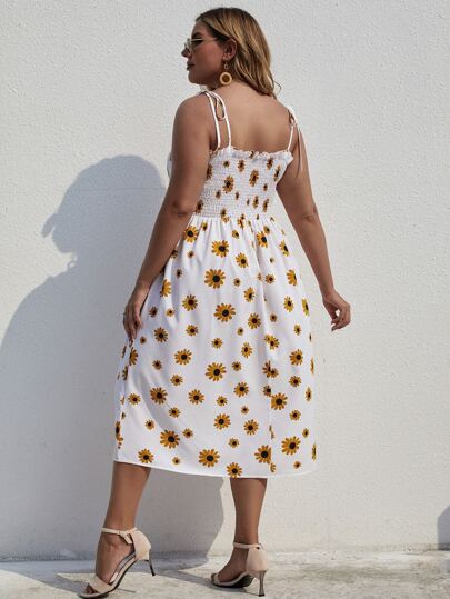 Plus Floral Print Shirred Cami Dress