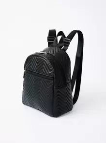 Waterproof,Lightweight Small Chevron Functional Backpack Women's Fashion Quilted Backpack,Small Shoulder Purse With Multi Zipper,Small Hand Purse 1pc Women Wavy Pattern Backpack,Large Capacity Casual Travelling Hiking Backpack, ,School Bag,Lightweight,Portable,Business Casual,For Women College Students,Perfect For Office,College,Middle School,High School,Work,Business,Commute,Stadium,Sports,Shopping,Holiday - Black - View 3
