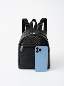 Waterproof,Lightweight Small Chevron Functional Backpack Women's Fashion Quilted Backpack,Small Shoulder Purse With Multi Zipper,Small Hand Purse 1pc Women Wavy Pattern Backpack,Large Capacity Casual Travelling Hiking Backpack, ,School Bag,Lightweight,Portable,Business Casual,For Women College Students,Perfect For Office,College,Middle School,High School,Work,Business,Commute,Stadium,Sports,Shopping,Holiday - Black - View 4